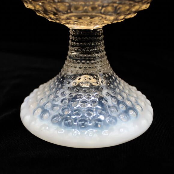 Vintage Duncan Miller Pink Opalescent Hobnail Ivy Ball Bowl Vase Ruffled Edge - Picture 5 of 6